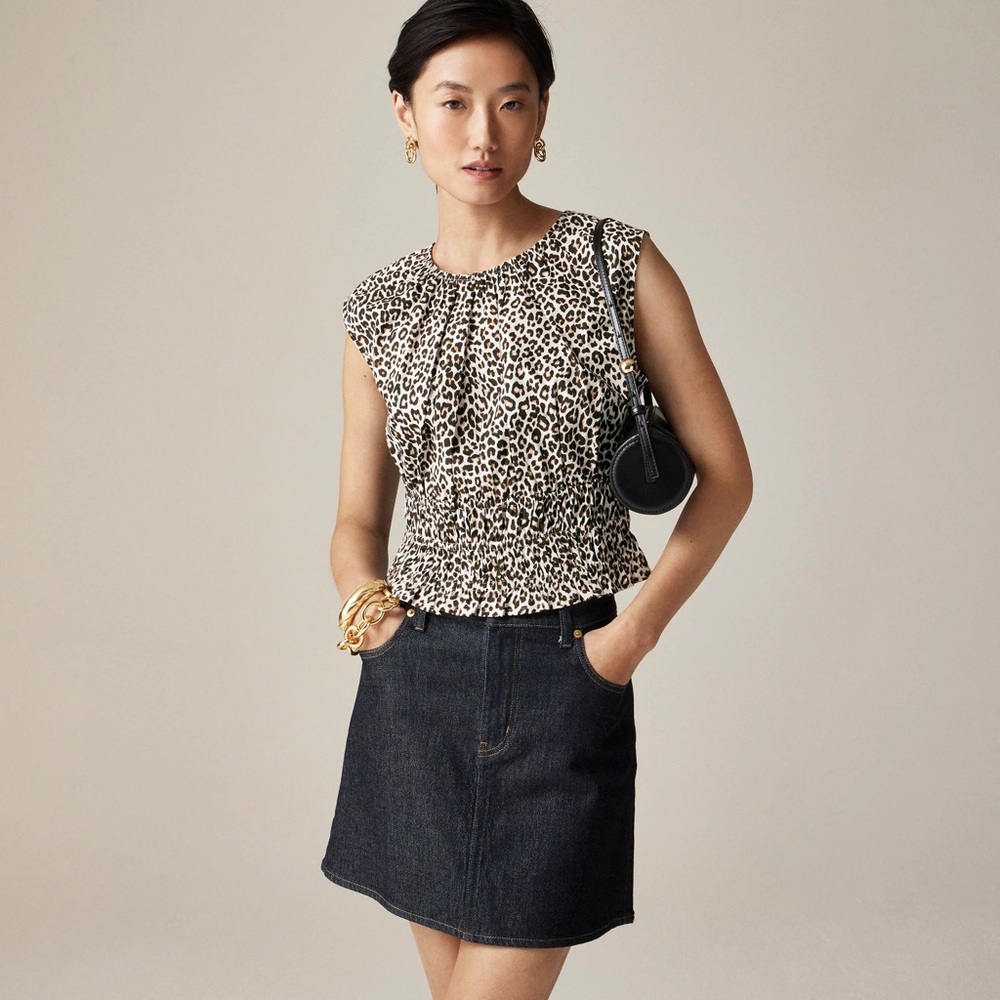 J. Crew Leopard‎ Print Cotton Poplin Hyacinth Top Size Medium